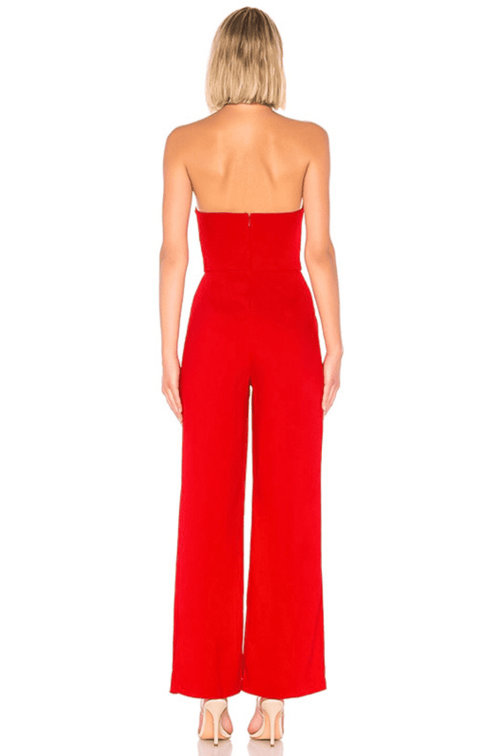 Sesidy Valerie Sexy Leg Slit Jumpsuit in Red